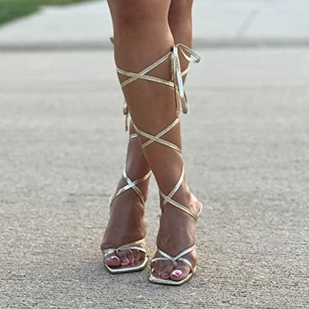 Gold lace up heels